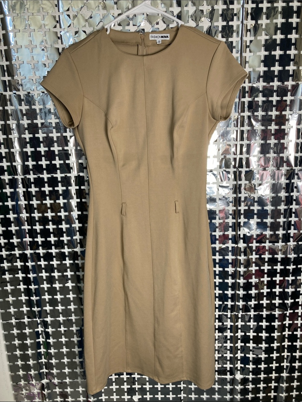 Fashion Nova Taupe Midi Sheath Dress